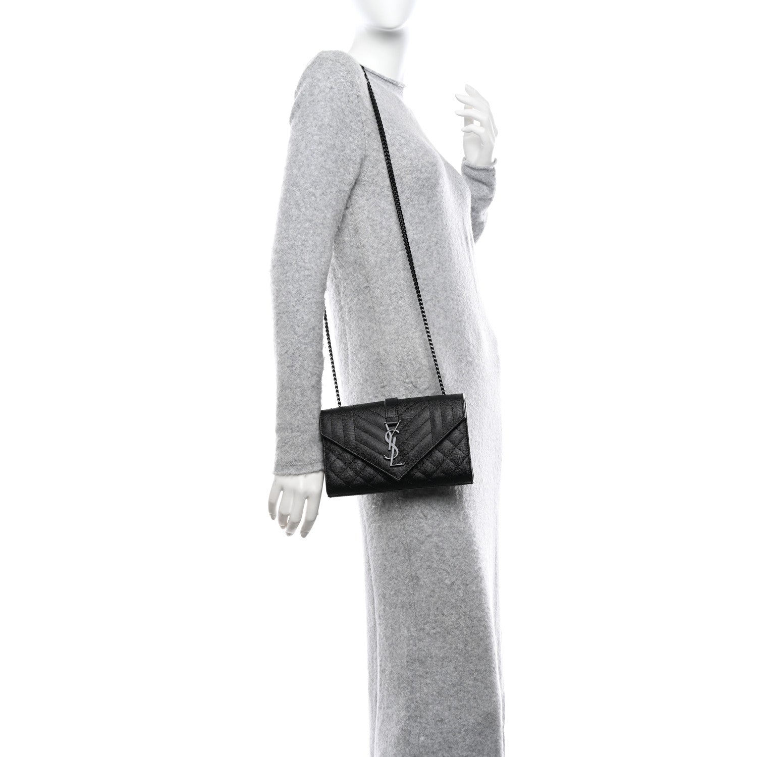 Saint Laurent Grain De Poudre Textured Mixed Matelasse Triquilt Small Monogram Monochrome Satchel Black 2 of 9