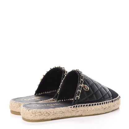 Chanel Lambskin Grosgrain Quilted CC Chain Espadrille Mules 36 Black 4 of 11