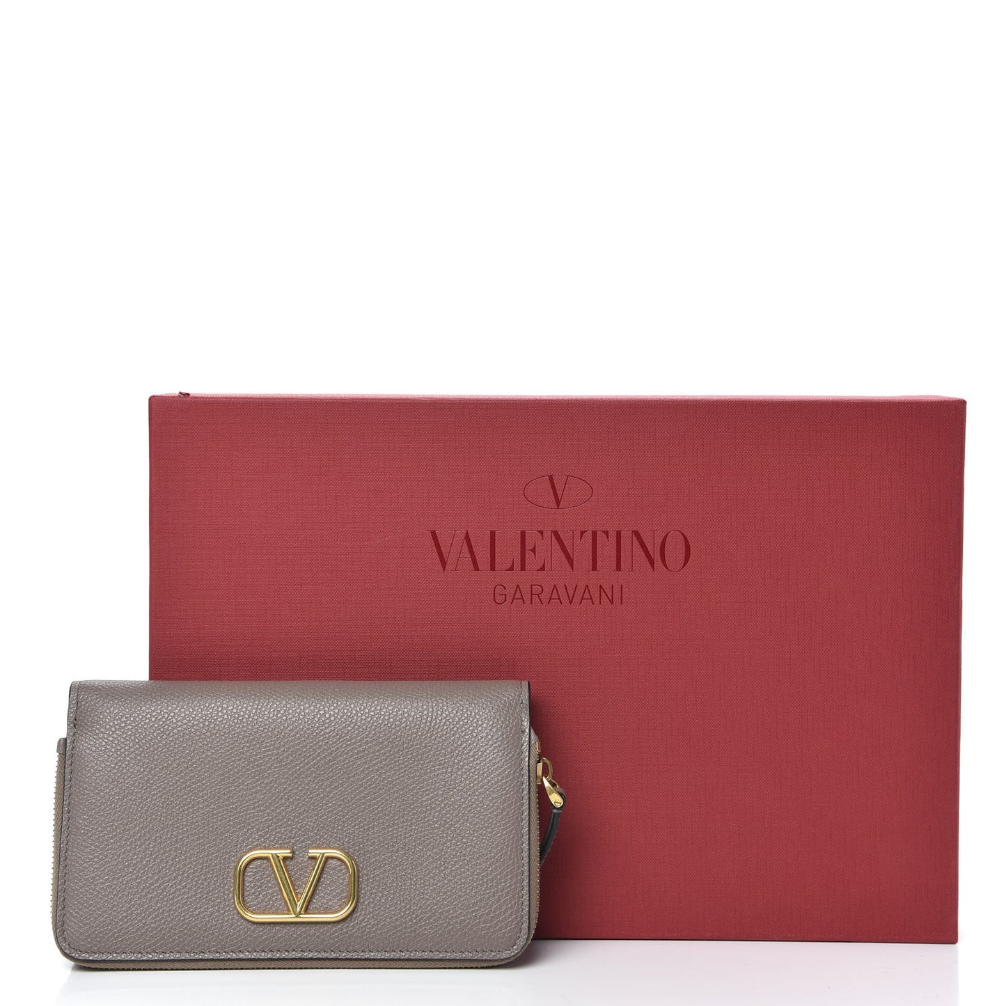 Grainy Calfskin Vlogo Zip Around Wallet Clay