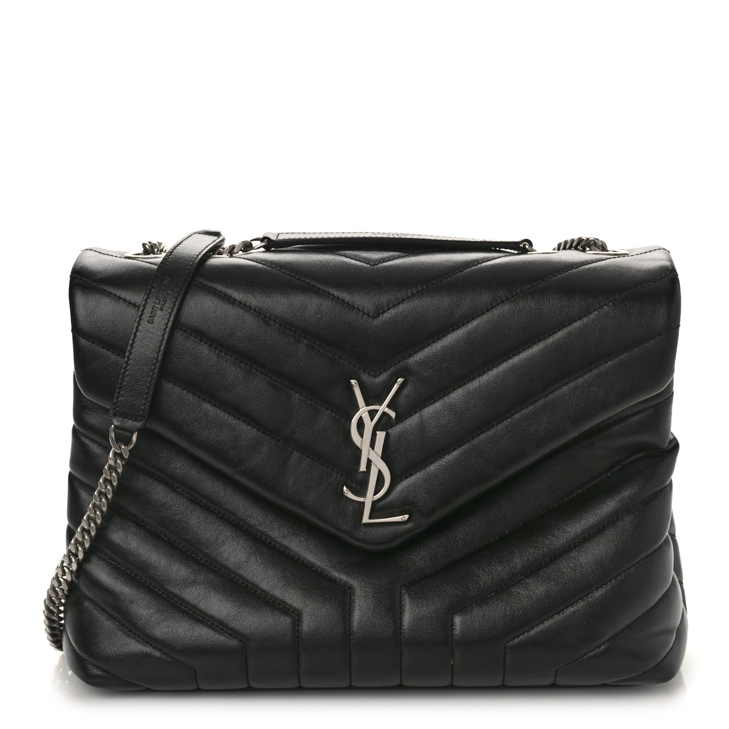 Calfskin Y Quilted Monogram Medium Loulou Chain Satchel Black