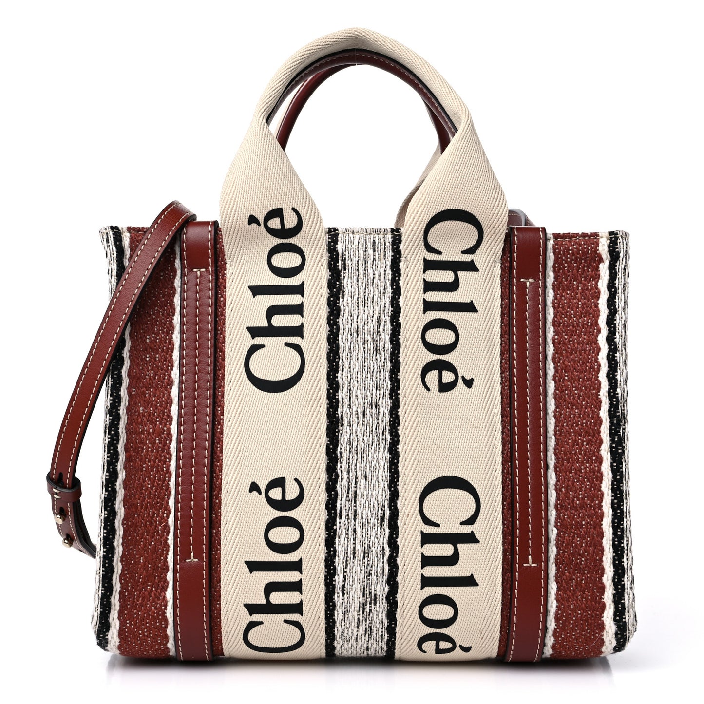 Cotton Calfskin Small Woody Ribbon Tote Sepia Brown