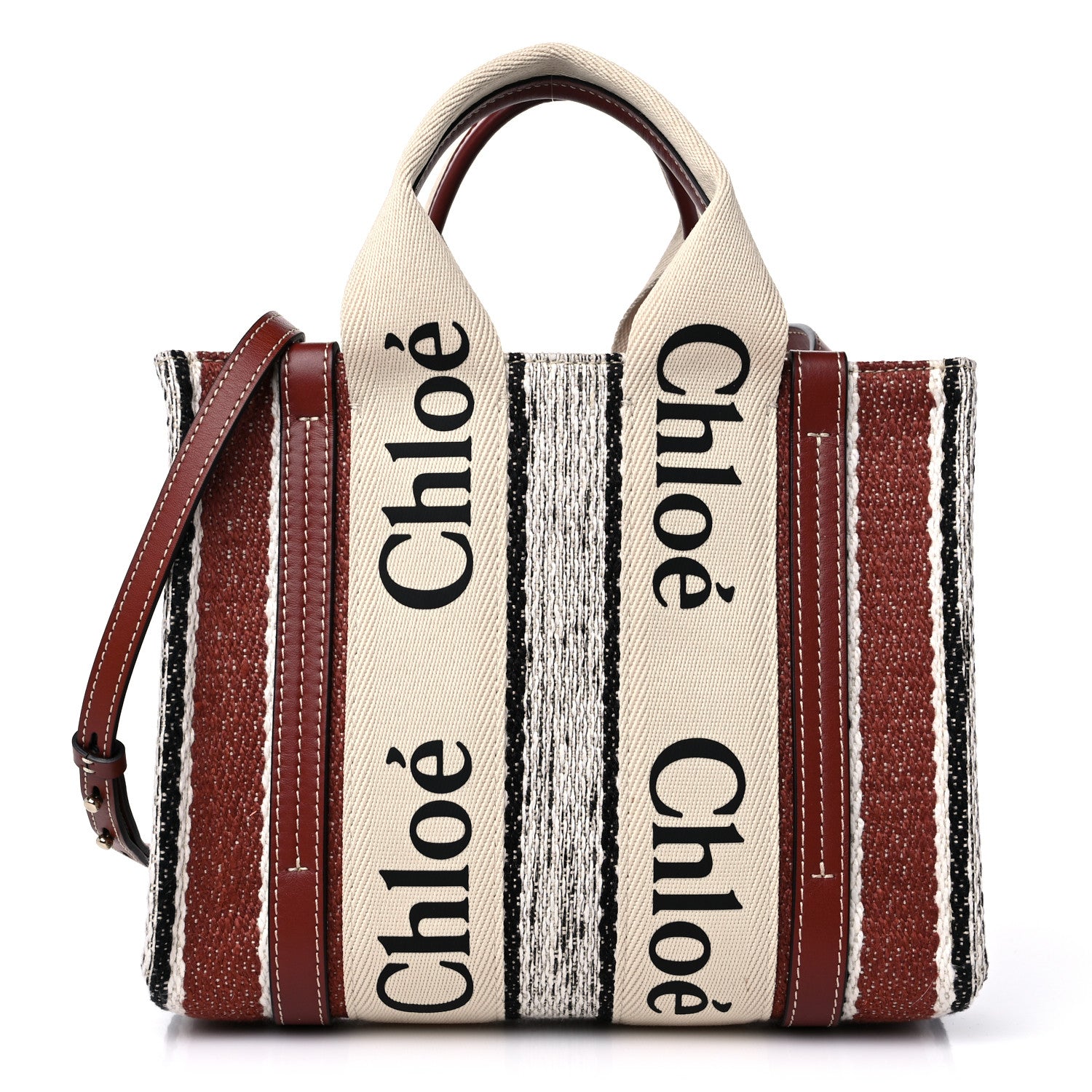 Chloe Cotton Calfskin Small Woody Ribbon Tote Sepia Brown 1 of 14