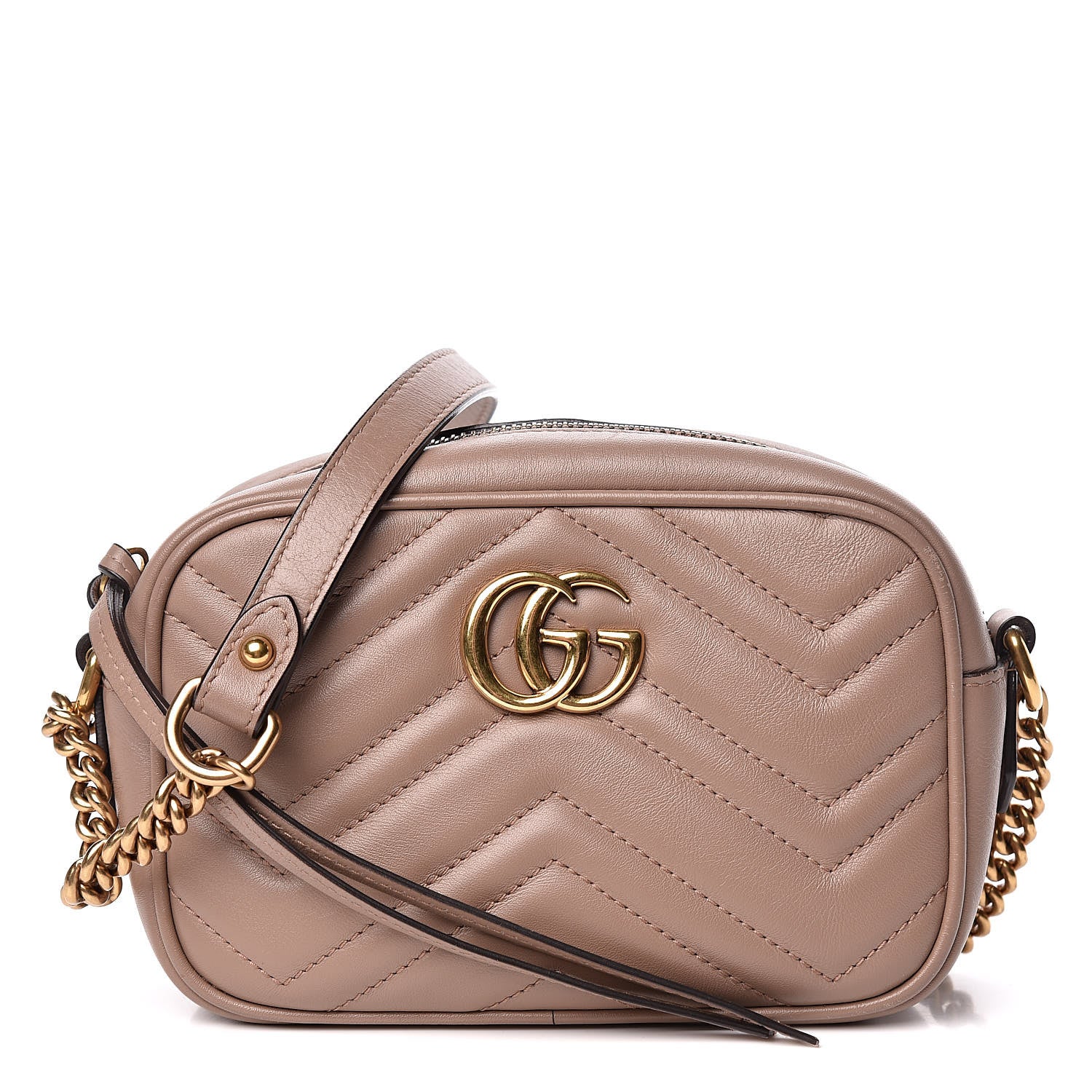 Gucci Calfskin Matelasse Mini GG Marmont Chain Shoulder Bag Nude 1 of 12