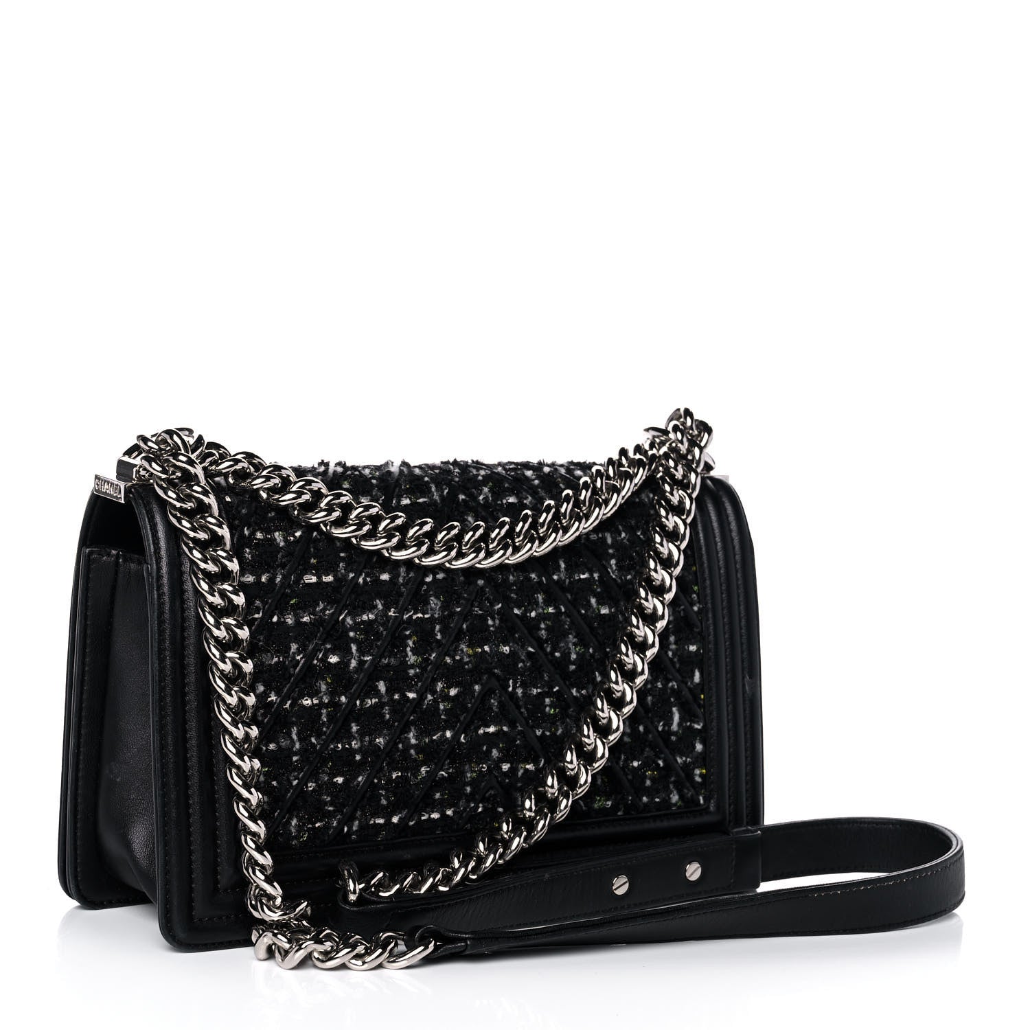 Chanel Lambskin Tweed Woven Medium Chevron Boy Flap Black 3 of 15