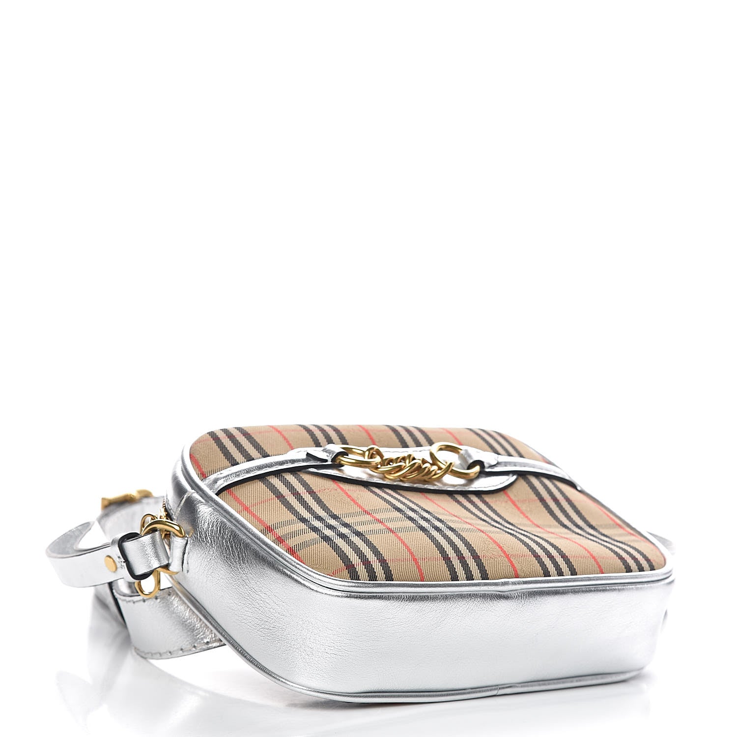 Burberry Metallic Smooth Calfskin 1983 Knight Check Link Bum Bag Silver 4 of 9