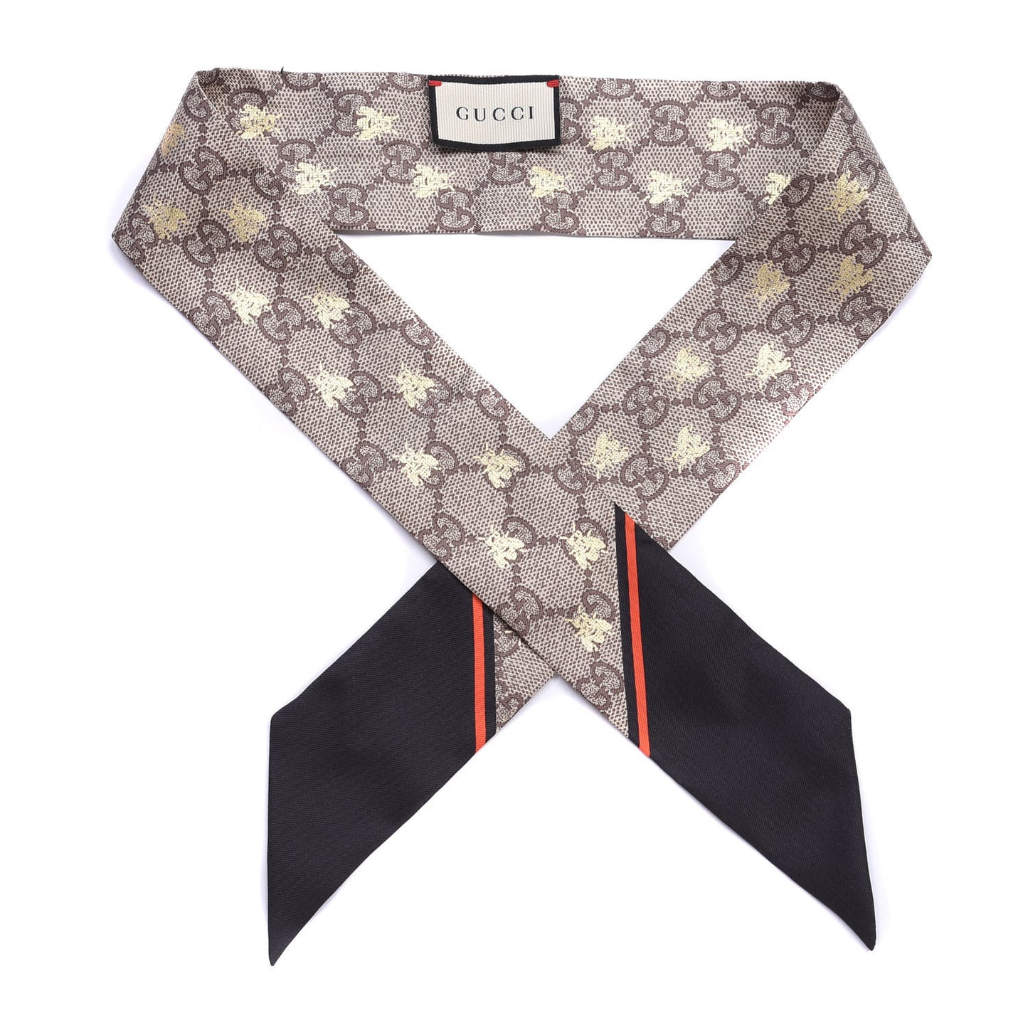Silk Twill GG Monogram GG Bee Neck Bow Scarf Black Red