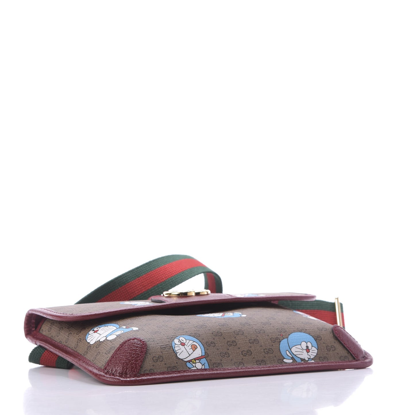 X DORAEMON Mini Vintage GG Supreme Monogram Web Slim Belt Bag Beige Cherry Red