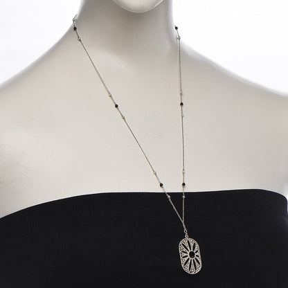Tiffany Sterling Silver Black Onyx Pearl Ziegfeld Daisy Pendant Necklace 2 of 8
