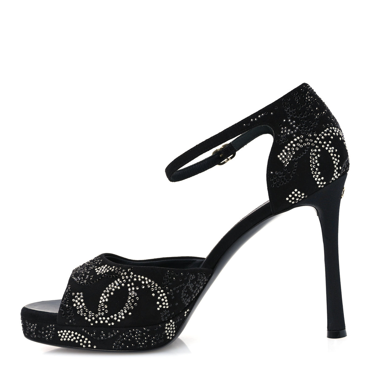 Suede Kidskin Strass CC Platform Sandals 40 Black Silver