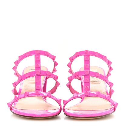 Valentino Garavani Patent Lacquered Monochrome Rockstud 60mm Caged Slide Sandals 37 Pink PP 3 of 9