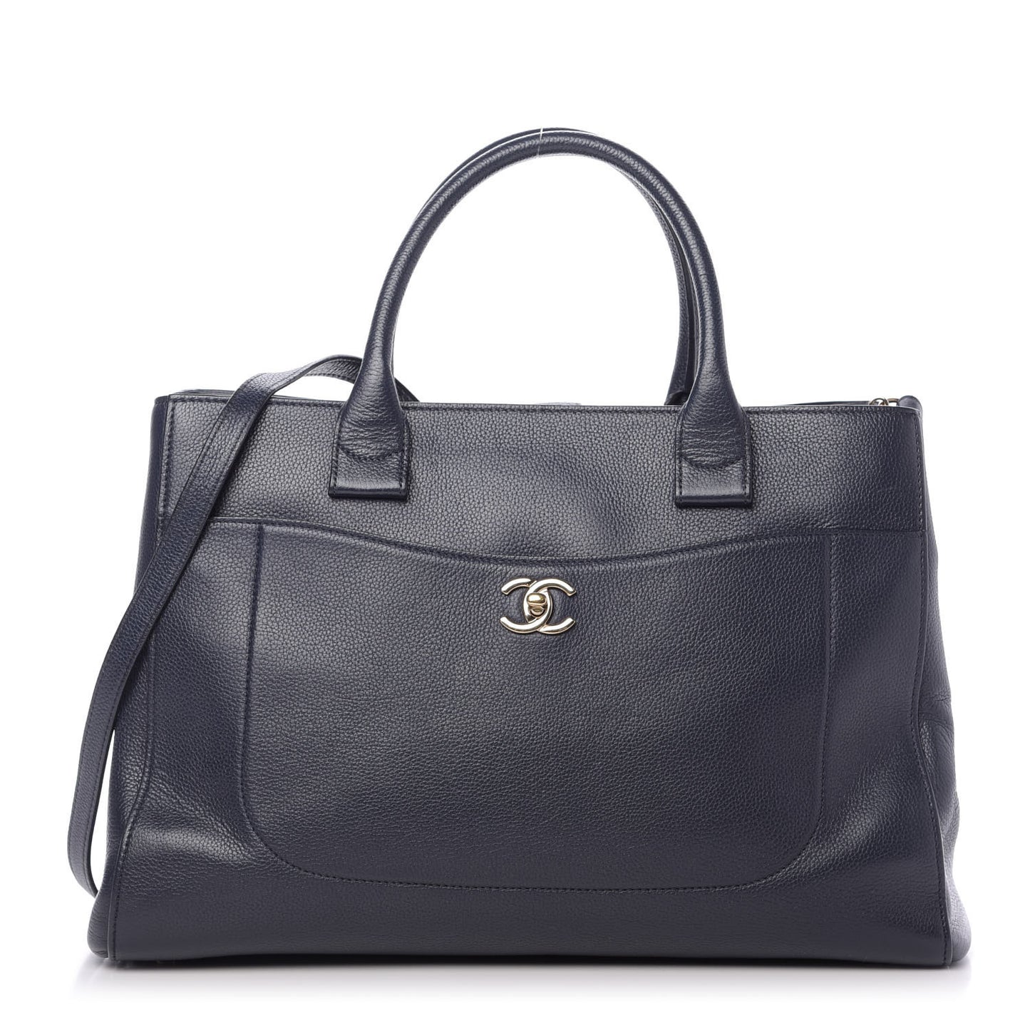 Grained Calfskin Large Neo Executive Shopper Tote Dark Blue