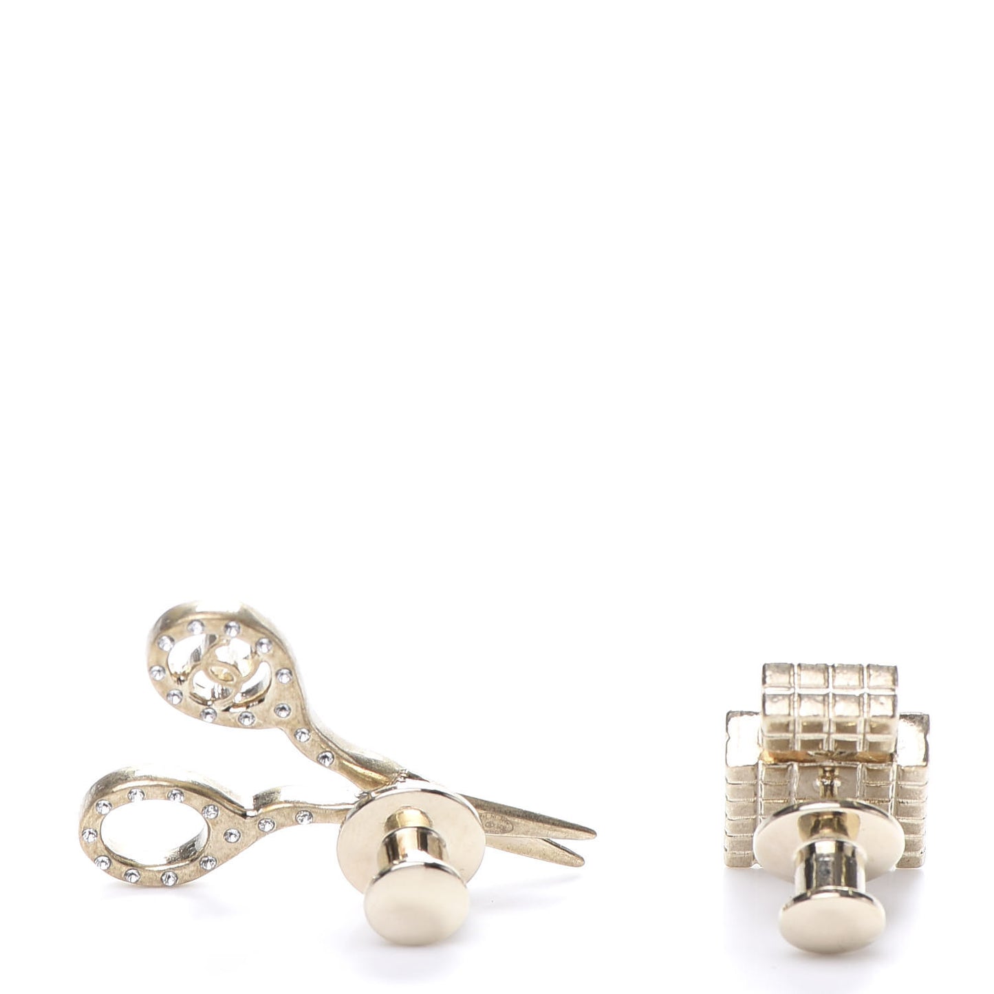 Metal Strass Crystal Quilted CC Scissors Perfume Brooch Set Gold
