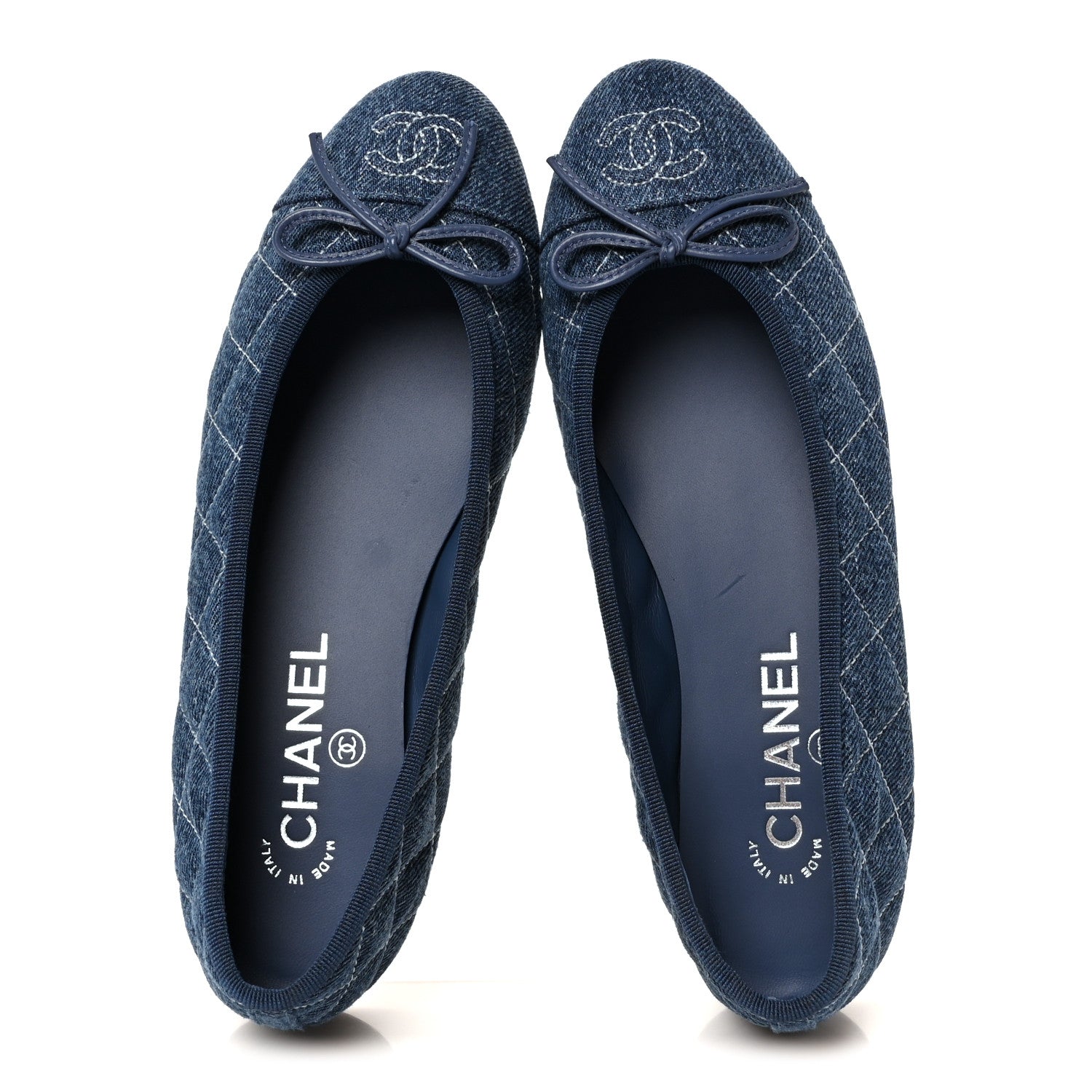 Chanel Washed Denim Quilted Cap Toe CC Ballerina Flats 37.5 Blue 2 of 10