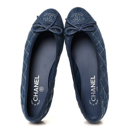Chanel Washed Denim Quilted Cap Toe CC Ballerina Flats 37.5 Blue 2 of 10