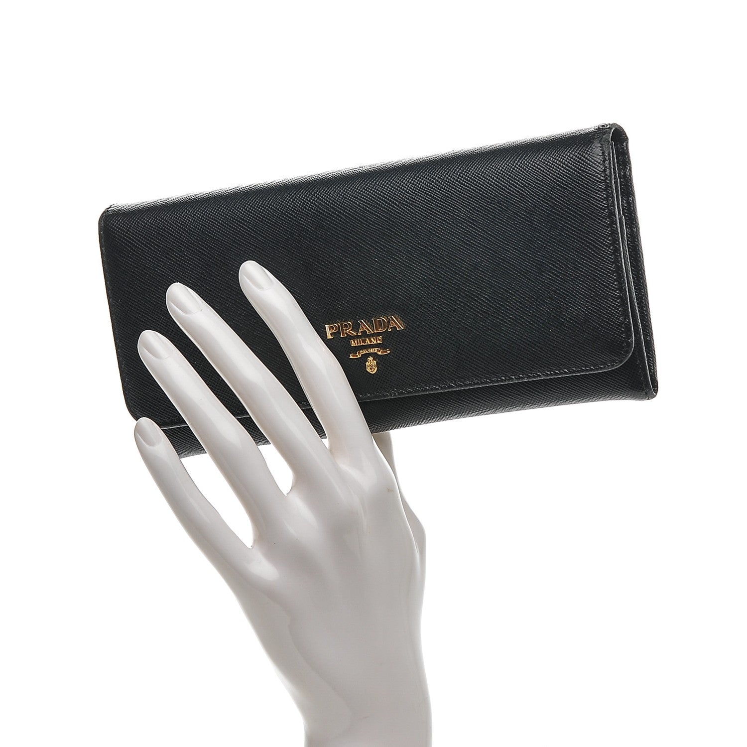 Prada Saffiano Metal Continental Flap Wallet Nero Black 2 of 7