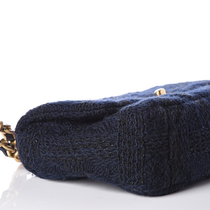 Chanel Tweed Quilted Medium 19 Flap Navy Blue Black 7 of 9