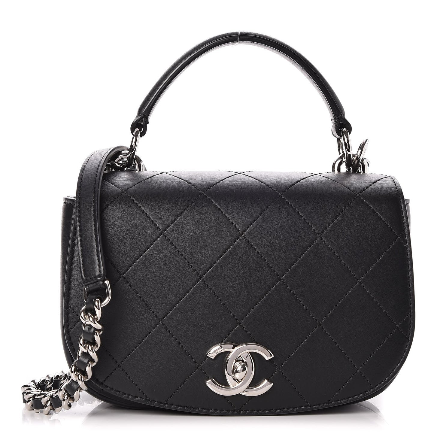 Calfskin Stitched Small Ring My Bag Flap Crossbody Bag Black