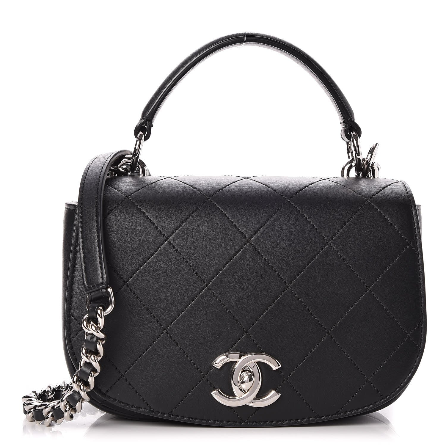 Chanel Calfskin Stitched Small Ring My Bag Flap Crossbody Bag Black 1 of 7