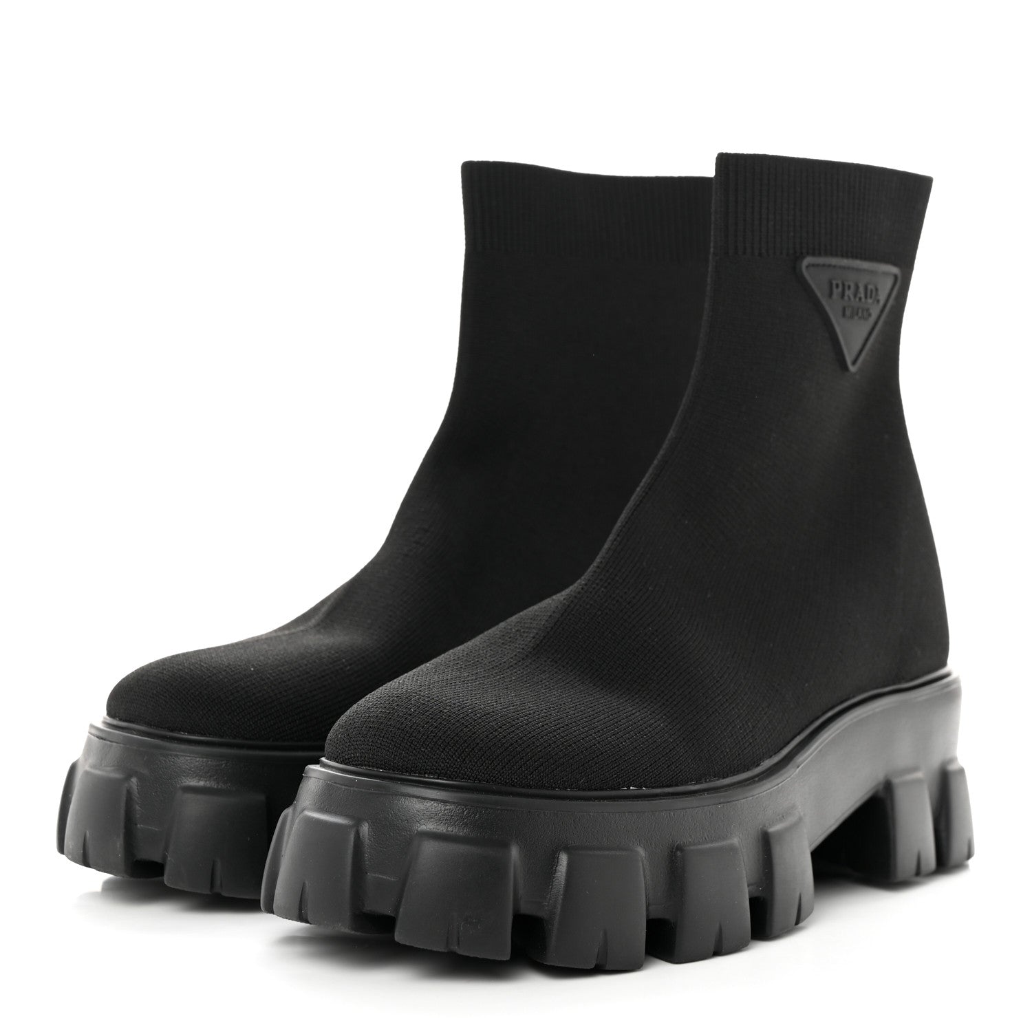 Prada Knit Rubber Triangle Logo Monolith 55mm Ankle Boots 38 Black 3 of 7