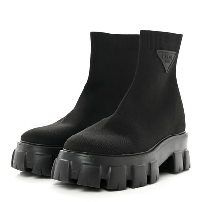 Prada Knit Rubber Triangle Logo Monolith 55mm Ankle Boots 38 Black 3 of 7