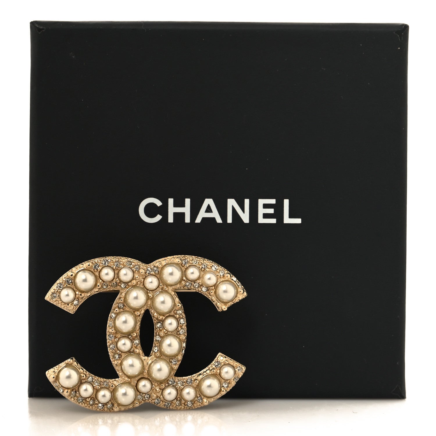 Chanel Metal Crystal Graduated Pearl CC Brooch Gold 4 of 4