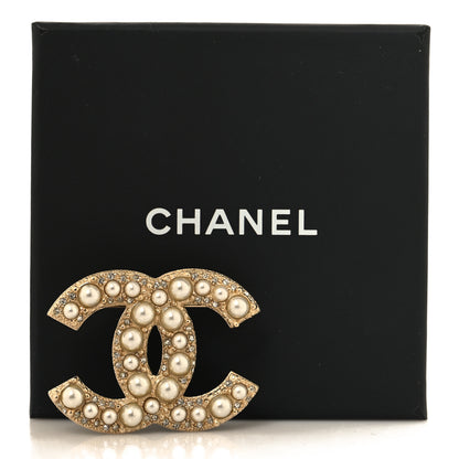 Chanel Metal Crystal Graduated Pearl CC Brooch Gold 4 of 4