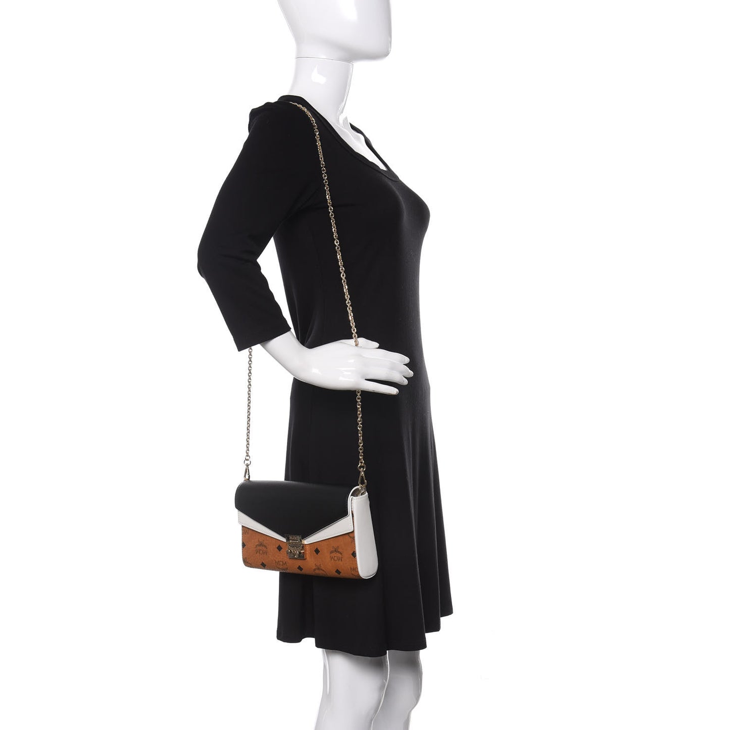 Calfskin Visetos Monogram Millie Color Block Crossbody Bag Cognac Black