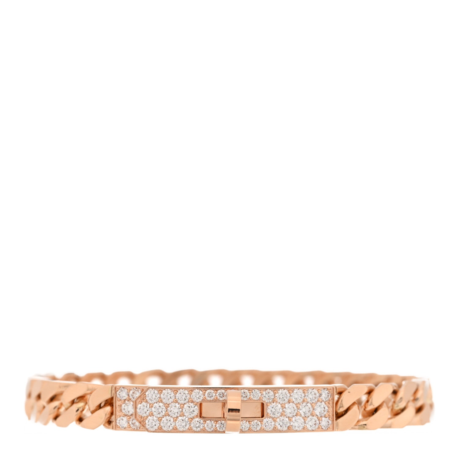Hermes 18K Rose Gold Diamond PM Kelly Gourmette Bracelet SH 1 of 4