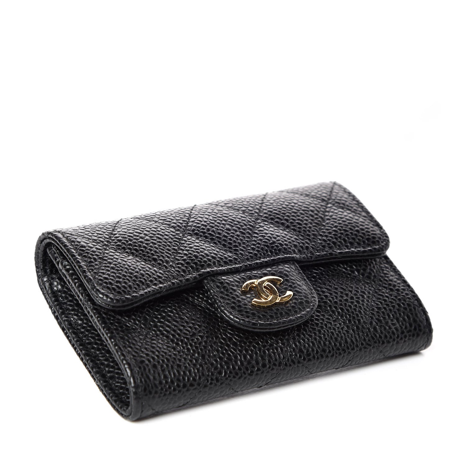 Caviar Quilted Flap Card Holder Black