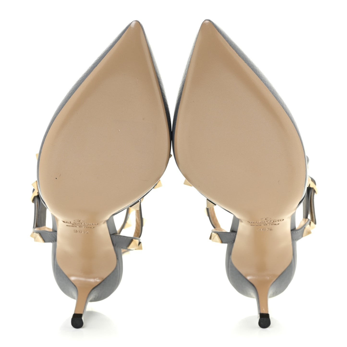 Pebbled Calfskin Rockstud Ankle Strap 65mm Pumps 36.5 Sky Sorbet