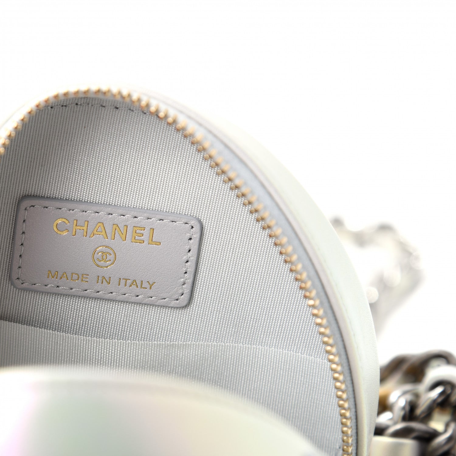 Chanel Iridescent Calfskin Quilted Chanel 19 Round Clutch With Chain White 8 of 10