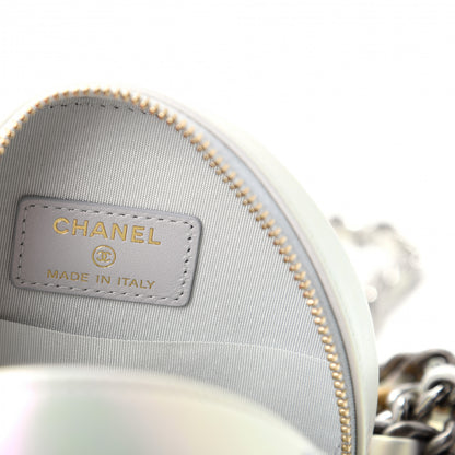 Chanel Iridescent Calfskin Quilted Chanel 19 Round Clutch With Chain White 8 of 10