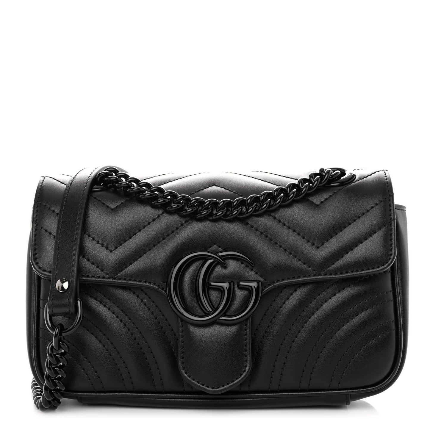 Calfskin Matelasse Monochrome Mini GG Marmont Shoulder Bag Black
