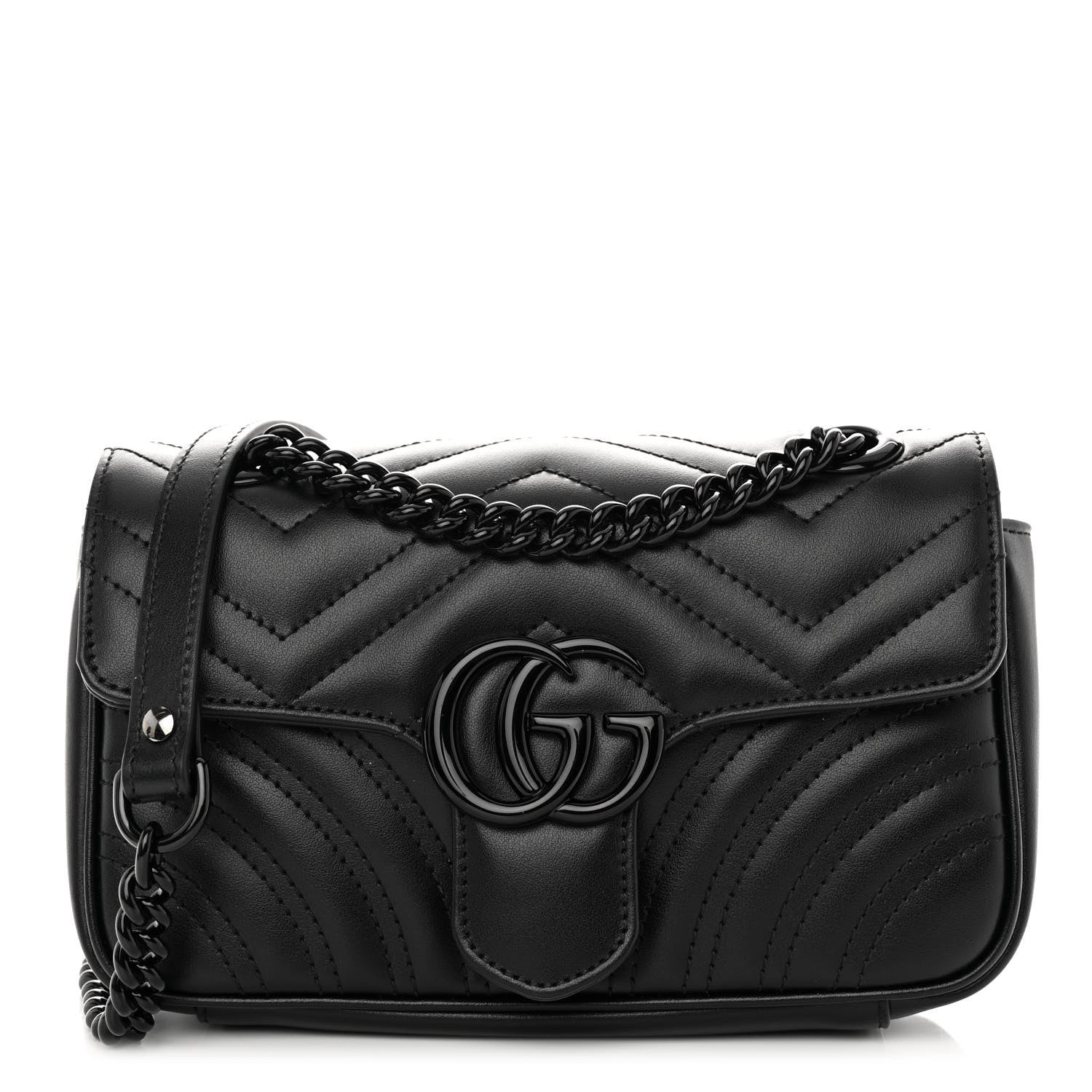 Gucci Calfskin Matelasse Monochrome Mini GG Marmont Shoulder Bag Black 1 of 9