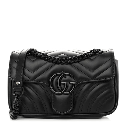 Gucci Calfskin Matelasse Monochrome Mini GG Marmont Shoulder Bag Black 1 of 9