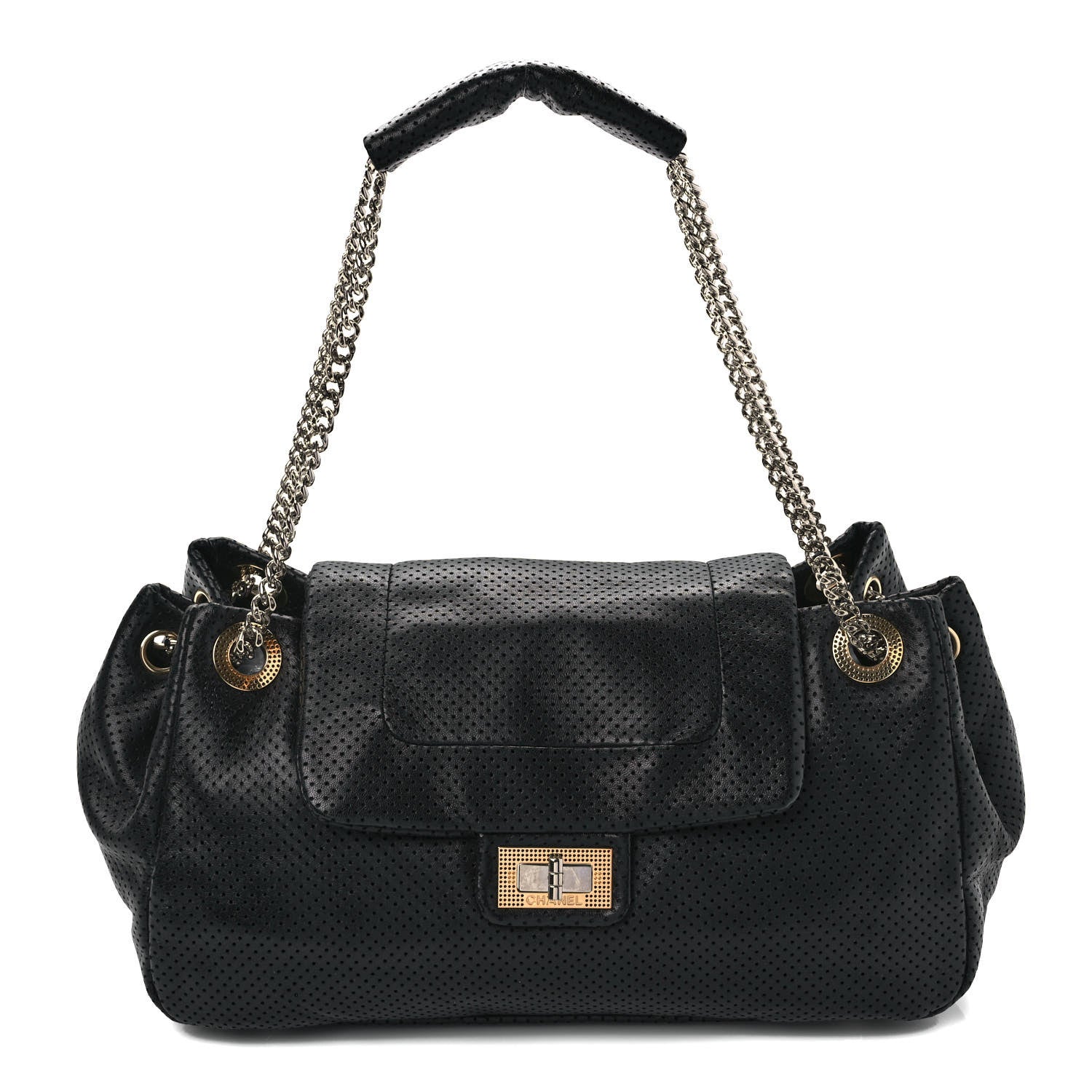 Chanel Calfskin Perforated Large Drill Accordion Flap Black 1 of 12
