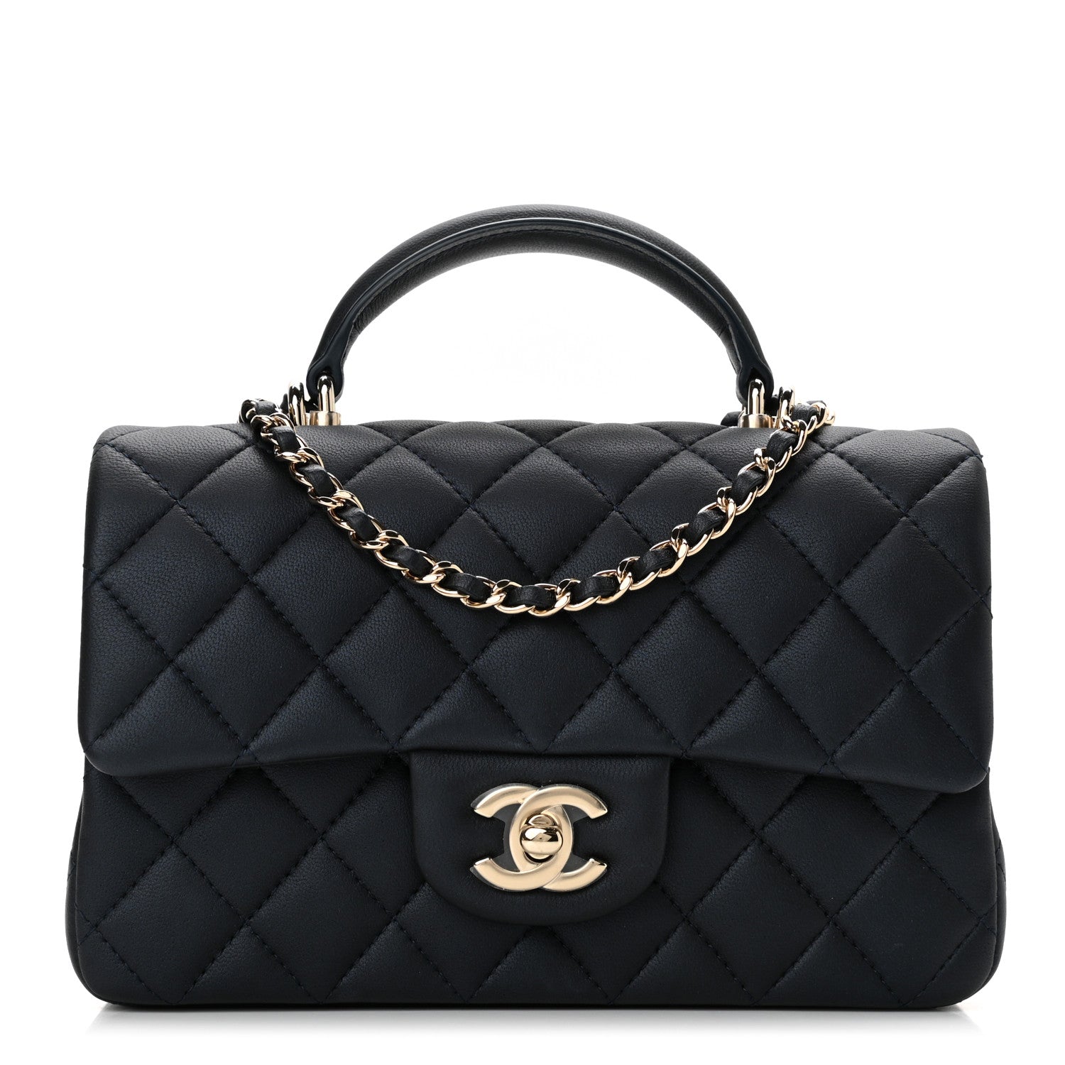 Chanel Lambskin Quilted Mini Top Handle Rectangular Flap Navy Blue 1 of 12
