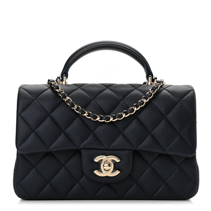 Chanel Lambskin Quilted Mini Top Handle Rectangular Flap Navy Blue 1 of 12