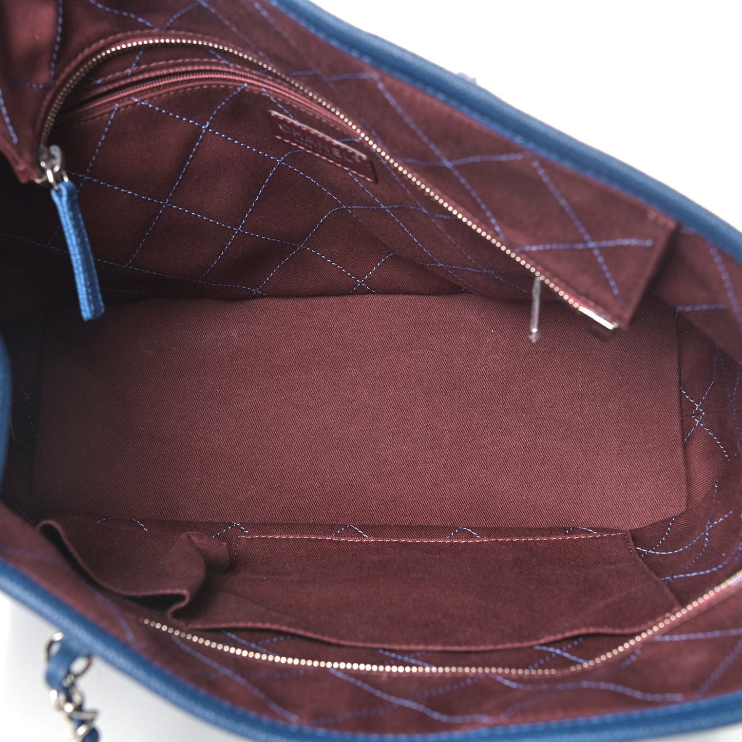 Grained Calfskin Quilted Small Daily Shopping Tote Blue