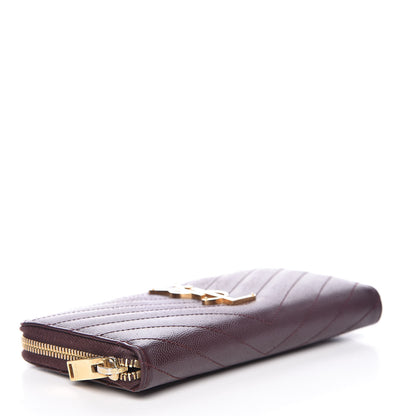 Saint Laurent Grain De Poudre Matelasse Chevron Monogram Zip Around Wallet Amaranto 4 of 9