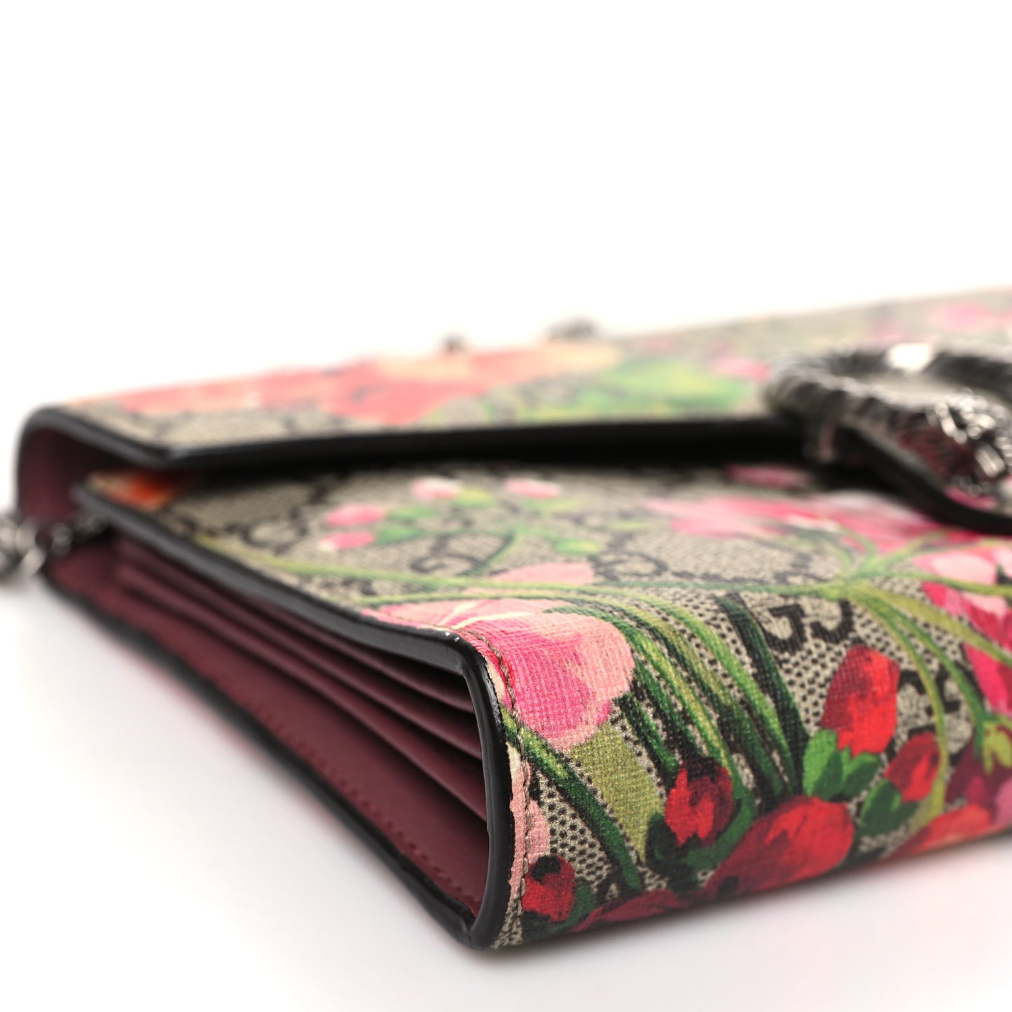 GG Supreme Monogram Blooms Mini Dionysus Chain Wallet Beige Multicolor Dry Rose