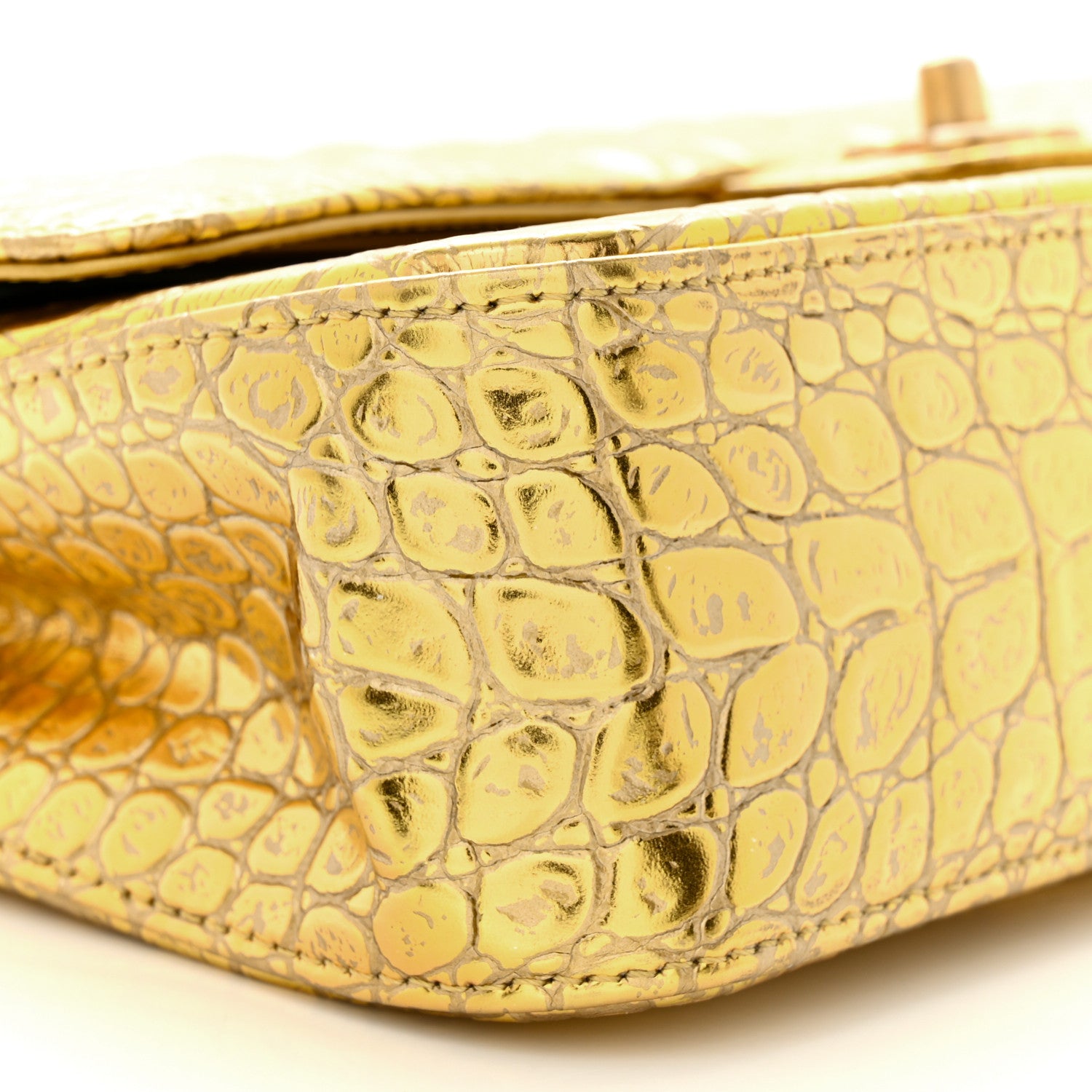 Chanel Metallic Calfskin Crocodile Embossed Cocodile Medium Double Flap Gold 9 of 12