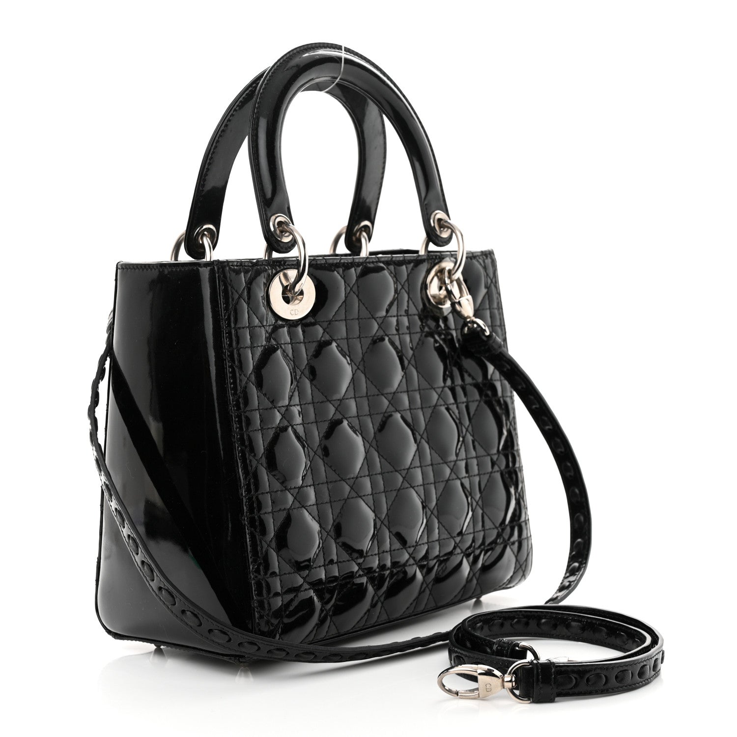Christian Dior Patent Cannage Whipstitch Medium Lady Dior Black 3 of 15