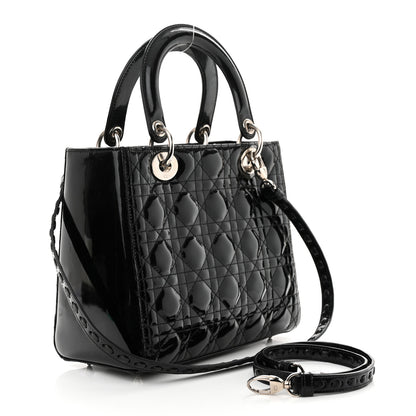 Christian Dior Patent Cannage Whipstitch Medium Lady Dior Black 3 of 15