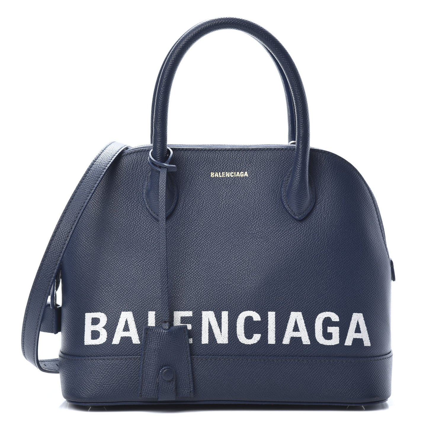 Signature Grained Calfskin Logo S Ville Top Handle Bag Bleu Canopee White