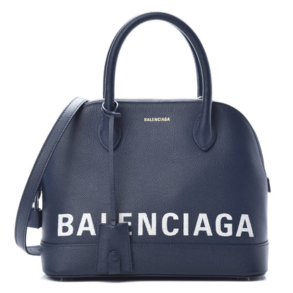Balenciaga Signature Grained Calfskin Logo S Ville Top Handle Bag Bleu Canopee White 1 of 15