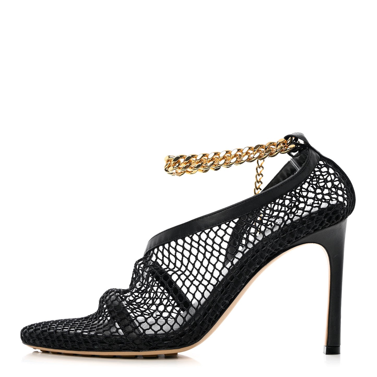 Mesh Calfskin Chain Stretch Pumps 38.5 Black