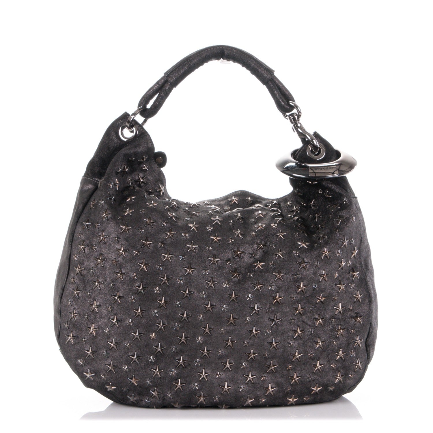 Jimmy Choo Metallic Calfskin Star Studded Large Sky Hobo Anthracite 1 of 6