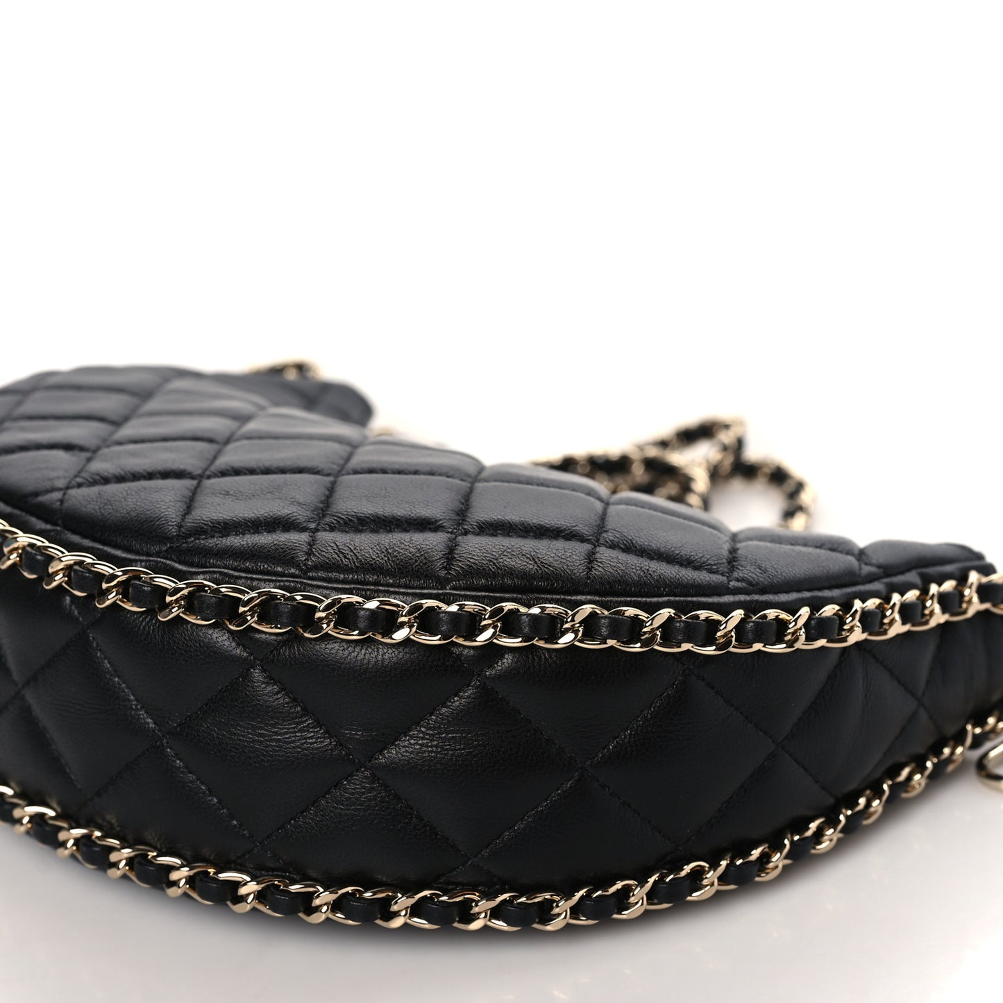 Lambskin Quilted Small Hobo Bag Black