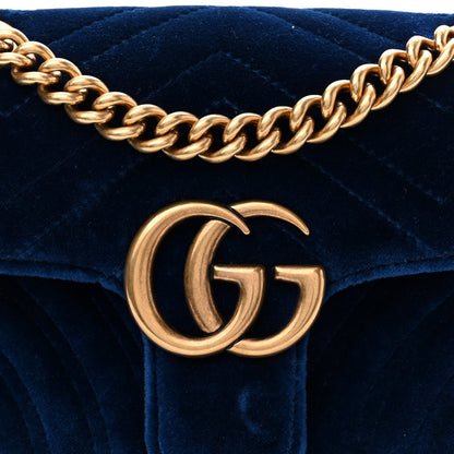 Gucci Velvet Matelasse Mini GG Marmont Shoulder Bag Cobalt Blue 8 of 10